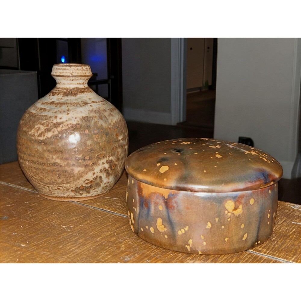 Earthenware Pottery Ceramic Trinket Dish With Lid GORGEOUS Handmade Unique Piece
